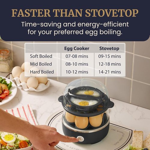 Elite Gourmet Easy Egg Cooker - Stainless Steel, Two-Tiered, 14-Egg Capacity, Auto Shut-Off, Black