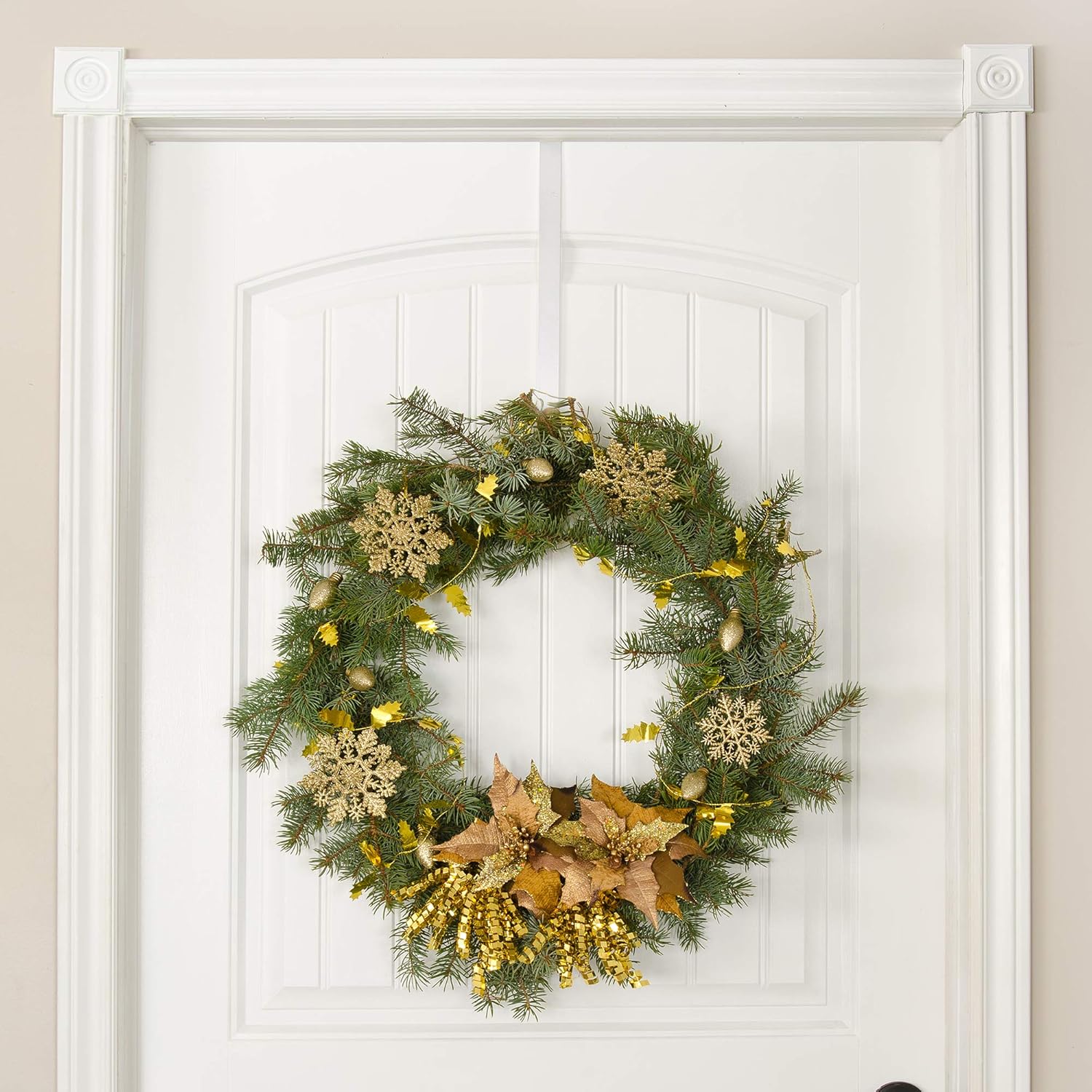 RN'D Over Door Wreath Hanger Hook - Slim Metal Seasonal Holder for Front/Back Door (White, 12")