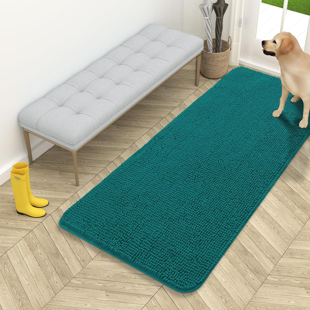 OLANLY Dog Door Mat - Absorbent Non-Slip Washable Chenille Mat for Muddy Paws | 54x24, Lake Blue