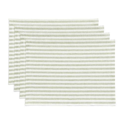 Solino Home Linen Cloth Placemats Set of 4 - Amalfi Stripe 100% Pure Linen Sage and White Farmhouse Placemats 14 x 19 Inch for Spring, St Patricks Day, Easter, Mothers Day