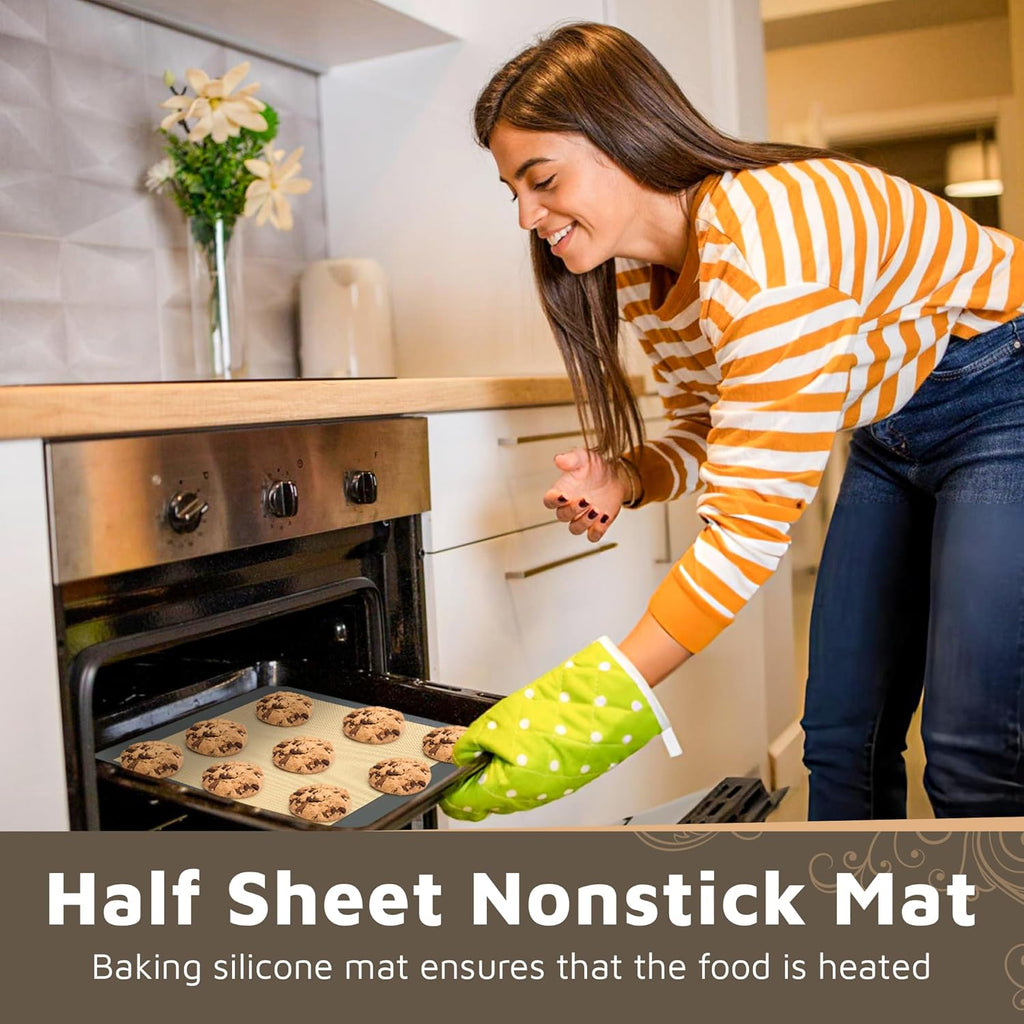Skiennix Silicone Baking Mats - Non-Stick, Reusable 4-Pack | Heavy-Duty Half Sheet for Macarons & Pastries