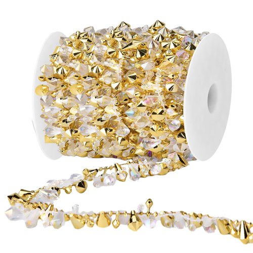 16 Feet Christmas Garland Christmas Tree Crystal Beads Garland Clear Iridescent Large Twinkle Ice Double Twist Christmas Tree Garland Perfect for Winter and Xmax Tree Decorations and Home Décor (Gold)