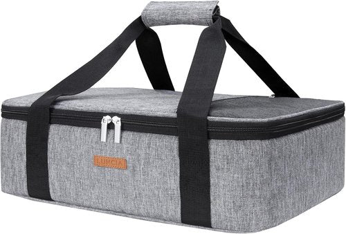 LUNCIA Insulated Casserole Carrier - Keeps Food Hot or Cold | Thermal Lunch Bag for Potlucks, Grey, Fits 9" x 13" Dish