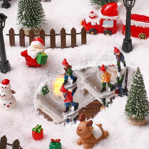 Colingmill 29-Piece Christmas Ski Village Ice Skating Rink Figurine Set | Miniature Resin Collectibles for Holiday Decor