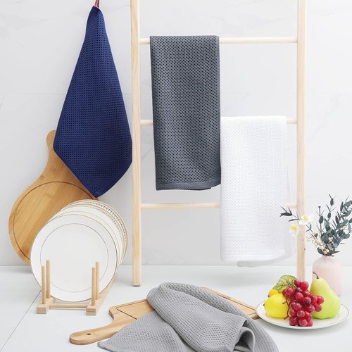 Homaxy 100% Cotton Waffle Weave Dish Towels - Ultra Soft & Absorbent | Quick Drying, 13 x 28 Inches, 6-Pack, Light Gray