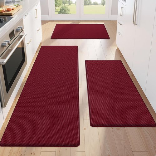 KitchenClouds Kitchen Mats for Floor,3PCS Kitchen Rugs,Non Slip Anti Fatigue Mats for Kitchen Floor,Waterproof Sink Mat,Cushioned Standing and Comfort Mats for Office,Red