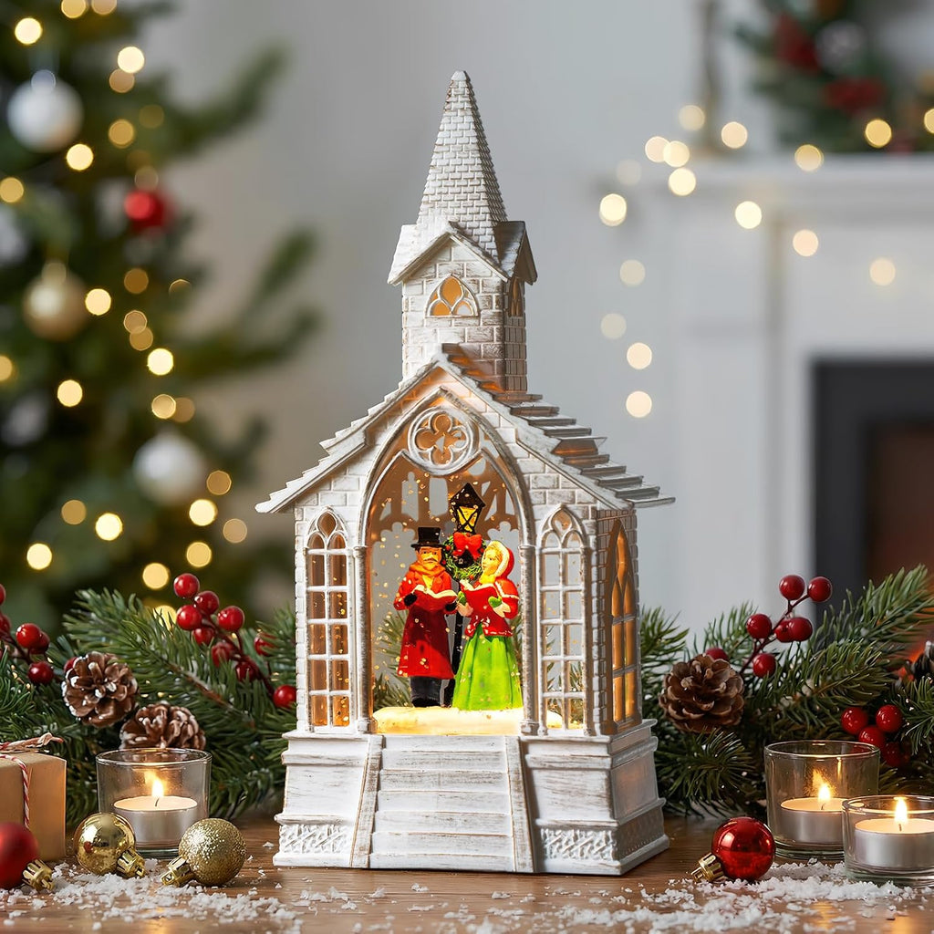 Regine Switzerland Christmas Village Snow Globe - Church Choir Water Lantern | Silent Night Music Holiday Decor Gift