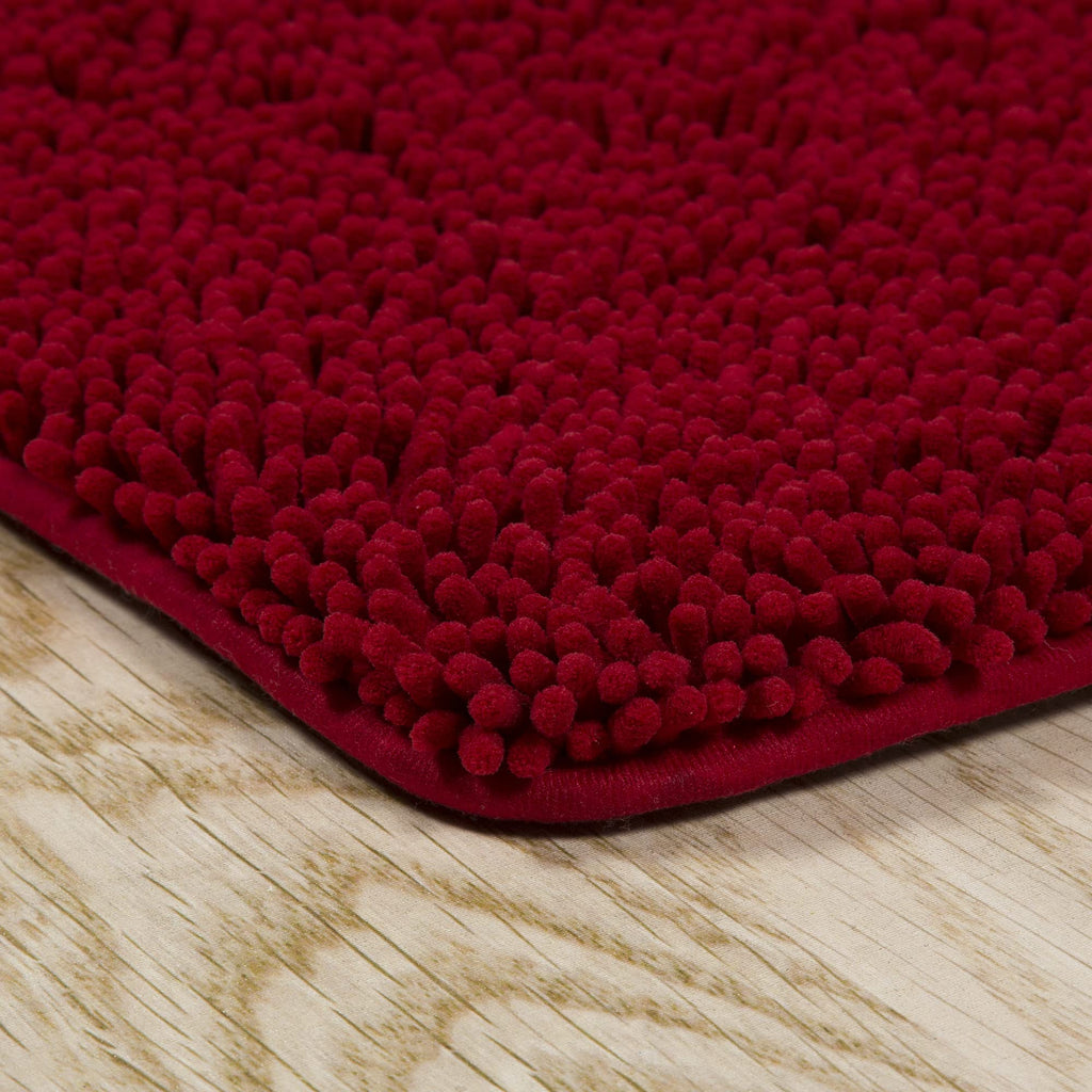 Lavish Home 2 Piece Memory Foam Shag Bath Mat Set - Burgundy