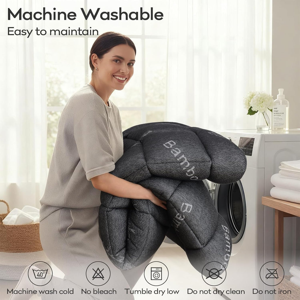 OLANLY Queen Mattress Topper - Cooling Bamboo Viscose Pillow Top for Back Pain Relief | Plush Dark Gray