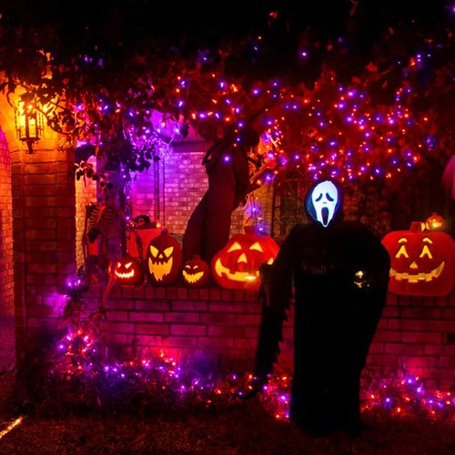 kemooie 164 FT 250 LED Halloween Lights, Black Wire Plug in Fairy Lights with Timer Function, Waterproof String Lights with 8 Modes for Outdoor Halloween Party Porch Patio Garden Decoration
