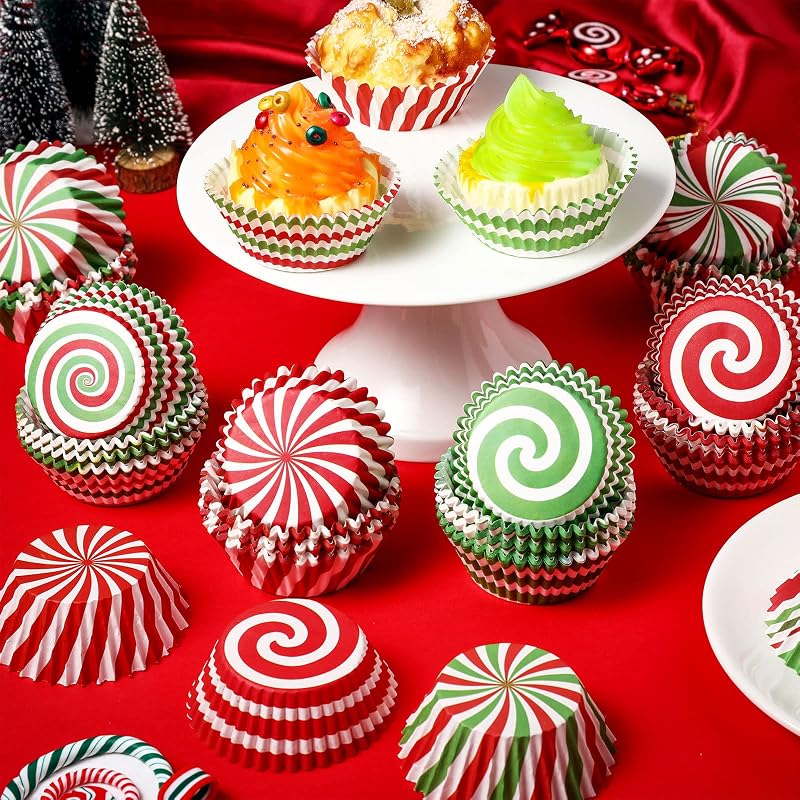 Christmas Cupcake Liners 600 Pcs - Candy Pattern Baking Cups Assorted 6 Styles