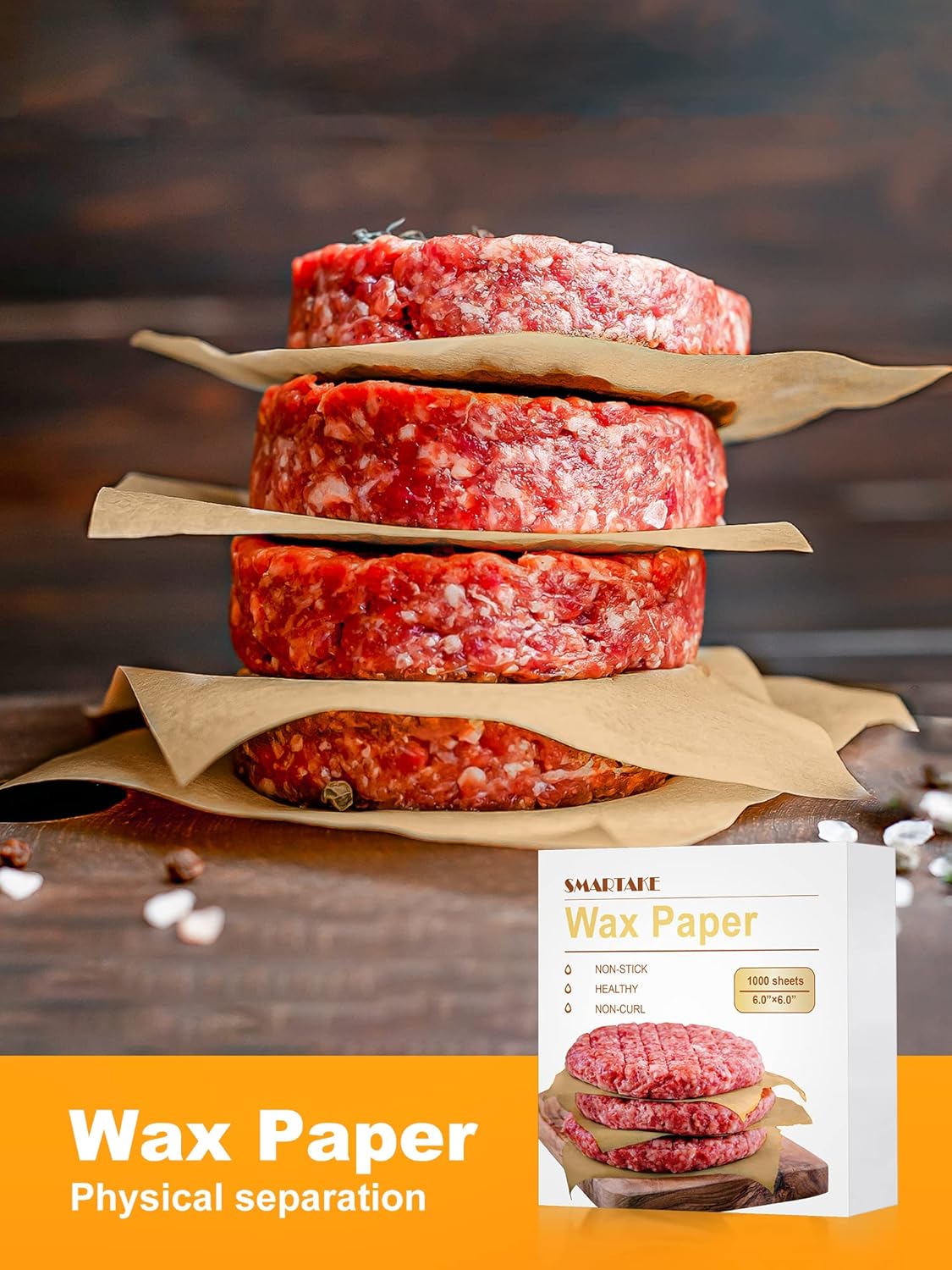 SMARTAKE Wax Paper - 6 x 6 Inches Non-Stick Hamburger Patty Paper | 1000 Pcs for Food Wrapping, Parties & Picnics