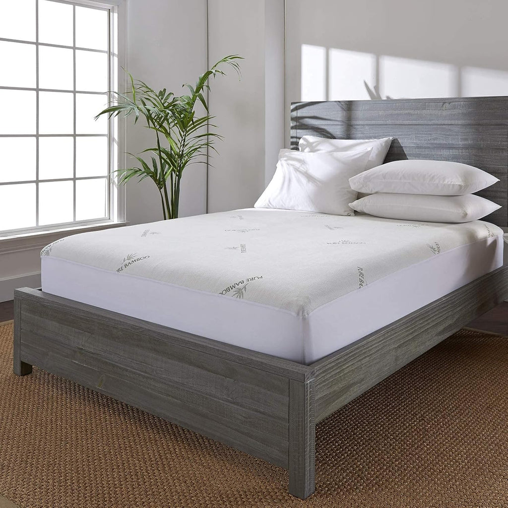 PURE BAMBOO Queen Mattress Protector - Waterproof & Breathable Viscose Cover, Noiseless & Stain-Resistant