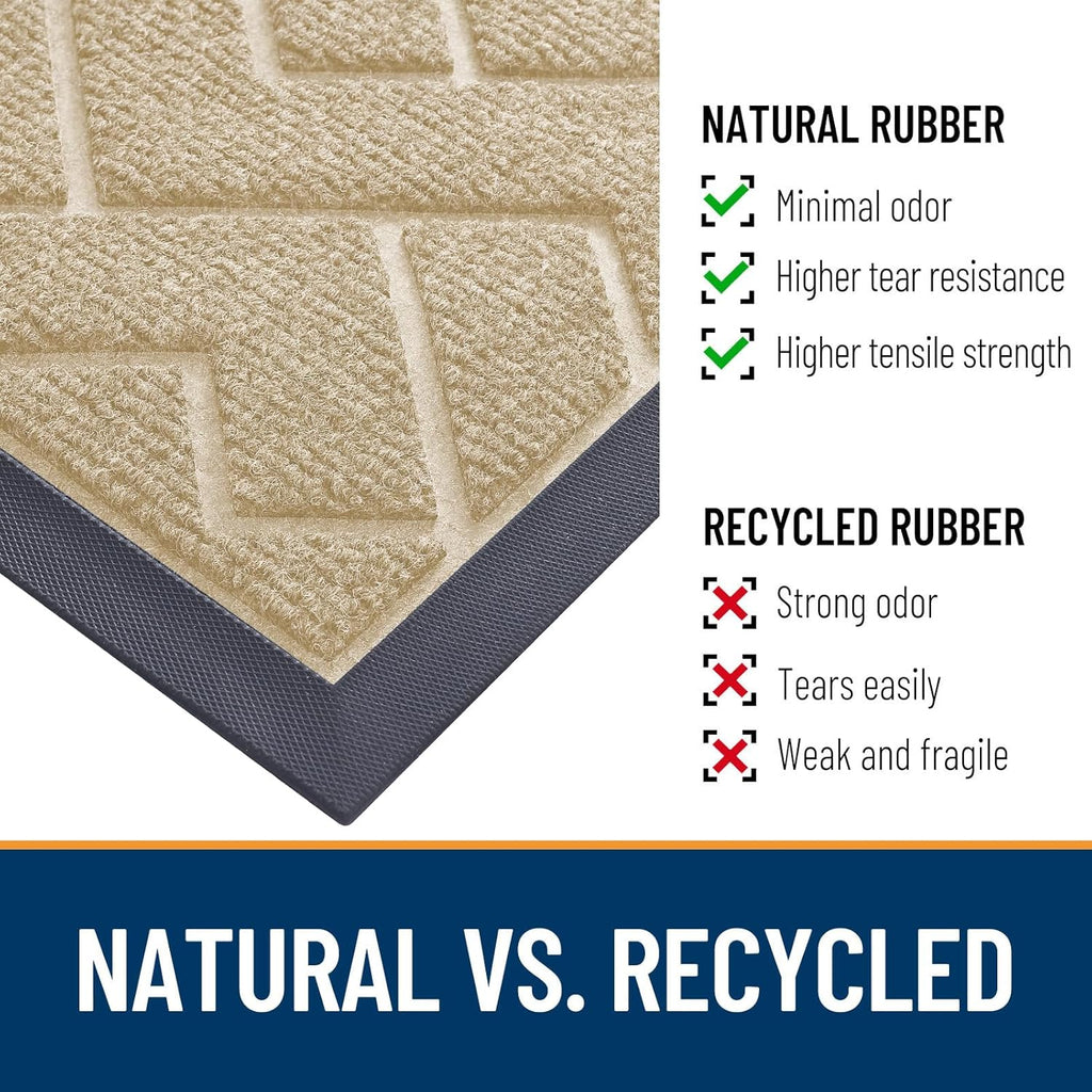 OLANLY Waterproof Front Door Mat - All-Season Indoor/Outdoor Doormat | Sturdy Natural Rubber, Herringbone Brick (Beige, 36x24)