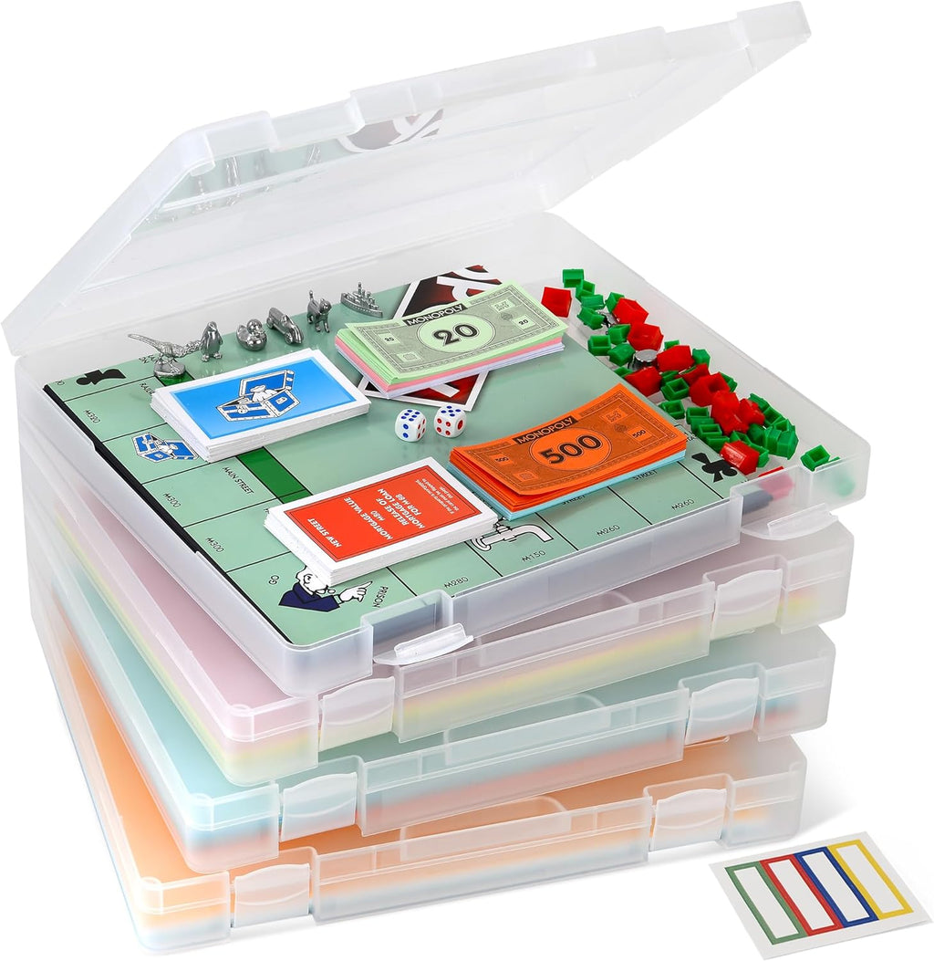 Skiennix 4-Pack Art & Craft Organizer Storage Case - Semi-Transparent Stackable Plastic Containers | Custom Fit for 8.5 x 11 Paper, 12.4 x 10.8 x 1.7 In