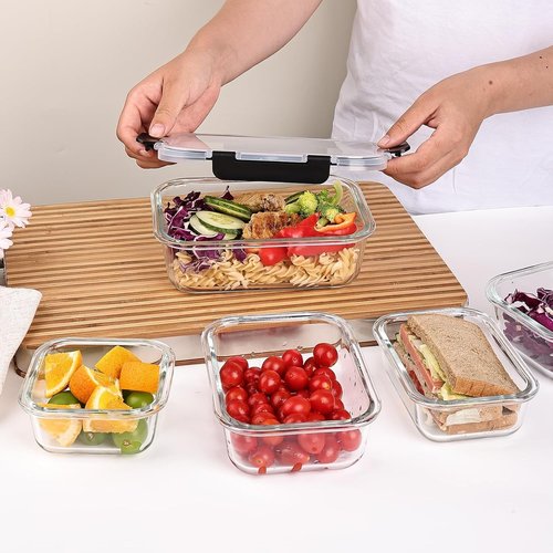 Liuruiyu Glass Food Storage Containers - 8 Pack Airtight Meal Prep Bento Boxes | Leak-Proof, BPA Free