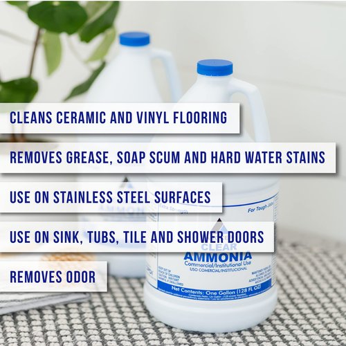 CPDI Clear Ammonia Cleaner Liquid, 1 Gallon, Multipurpose, Multi-Surface Cleaning Solution Removes Grease, Hard Water Stains, and Odors, Kitchen and Bathroom Use