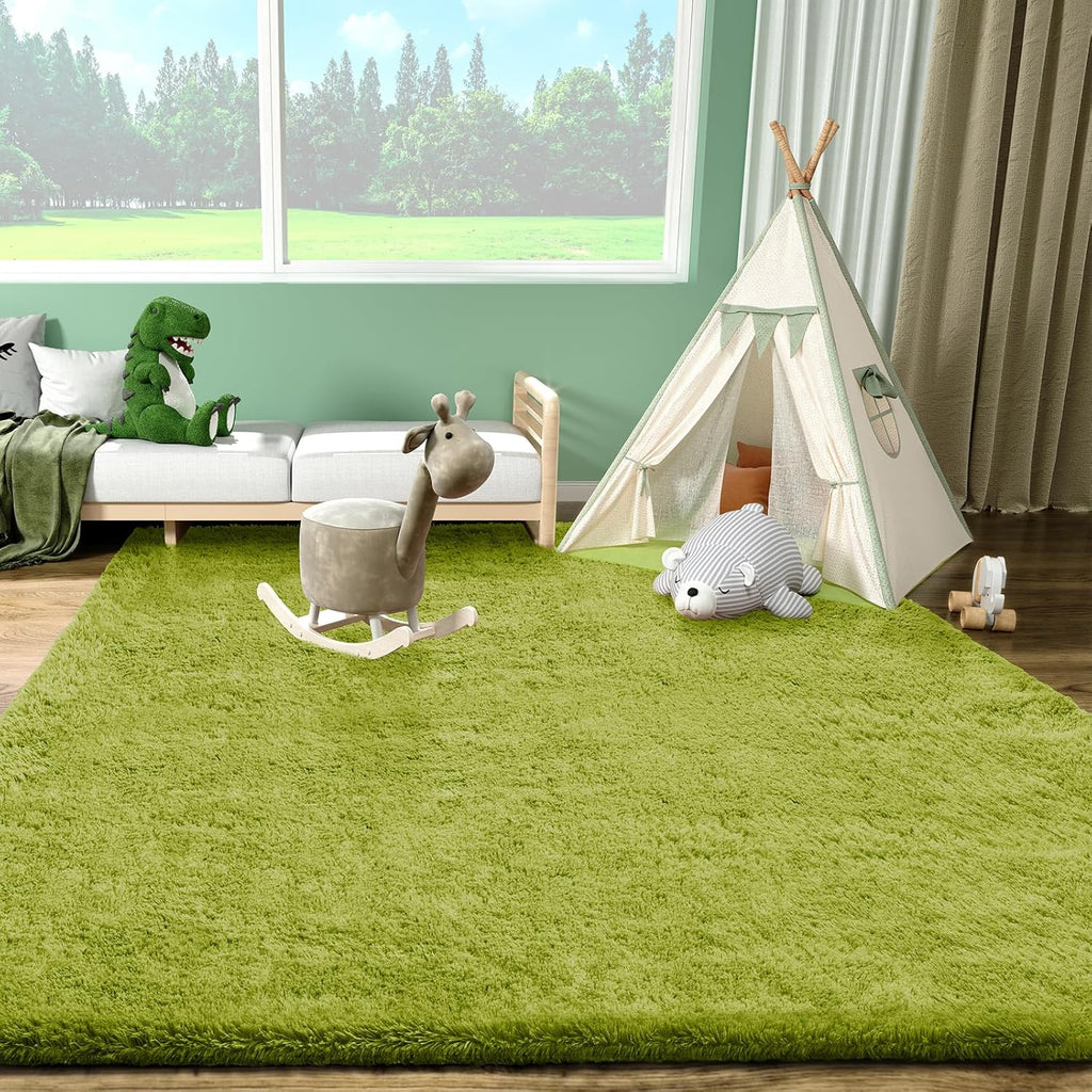 Ophanie Green Area Rug - Soft Fluffy Shag Carpet for Bedroom | 4x6 Cute Plush Indoor Decor
