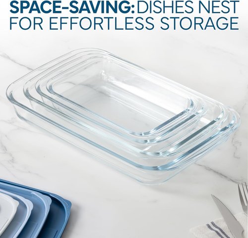 Cook With Color 8-Piece Deep Glass Baking Dish Set - Versatile Casserole & Food Storage Containers | Freezer-to-Oven, Microwave & Dishwasher Safe, Blue