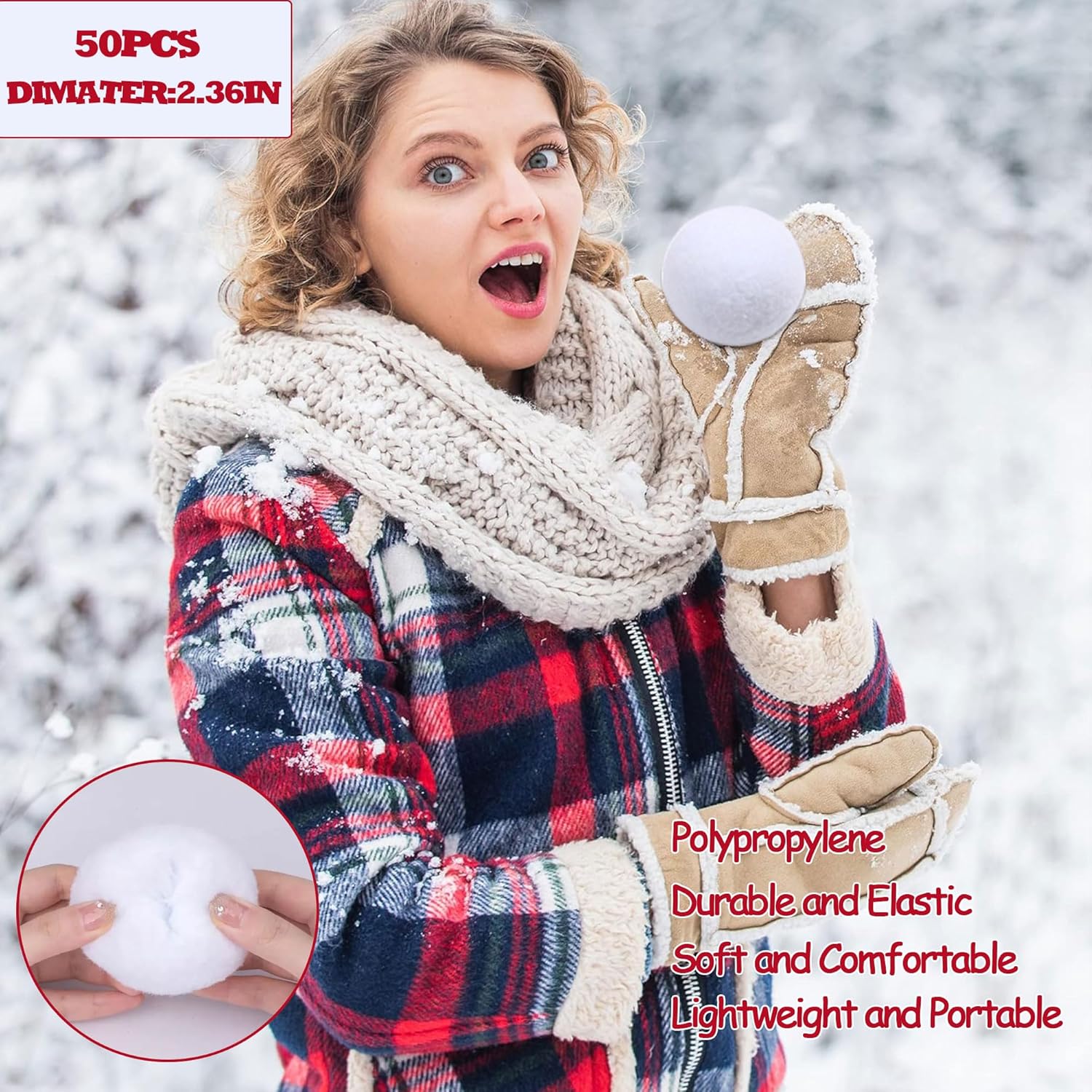 Skiennix 50Pcs Artificial Snow Toy Balls - Soft 2.36IN Fake Snowballs for Indoor Outdoor Fun