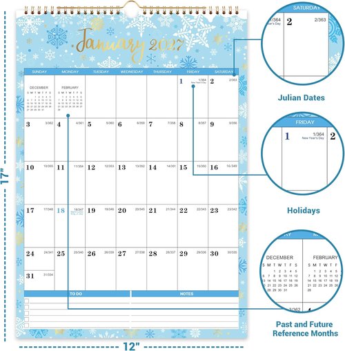 2026-2027 Wall Calendar by [Brand Name] - Large 12" x 17" Design with 12 Unique Themes for Easy Organization
