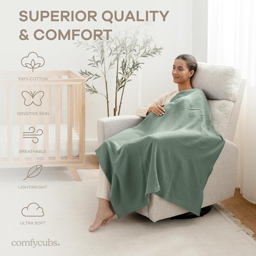 Comfy Cubs Muslin Swaddle Blankets - Soft 100% Cotton Baby Wraps | Pack of 3, 42 x 42 Inch - Neptune, Pacific Blue, Fern