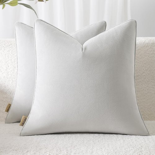 Ailuteie Throw Pillow Covers 18x18 Set of 2 – Solid Decorative Pillow Cases for Couch, Sofa, Bed – Square Cushion Covers with Piping (No Insert) Light Gray