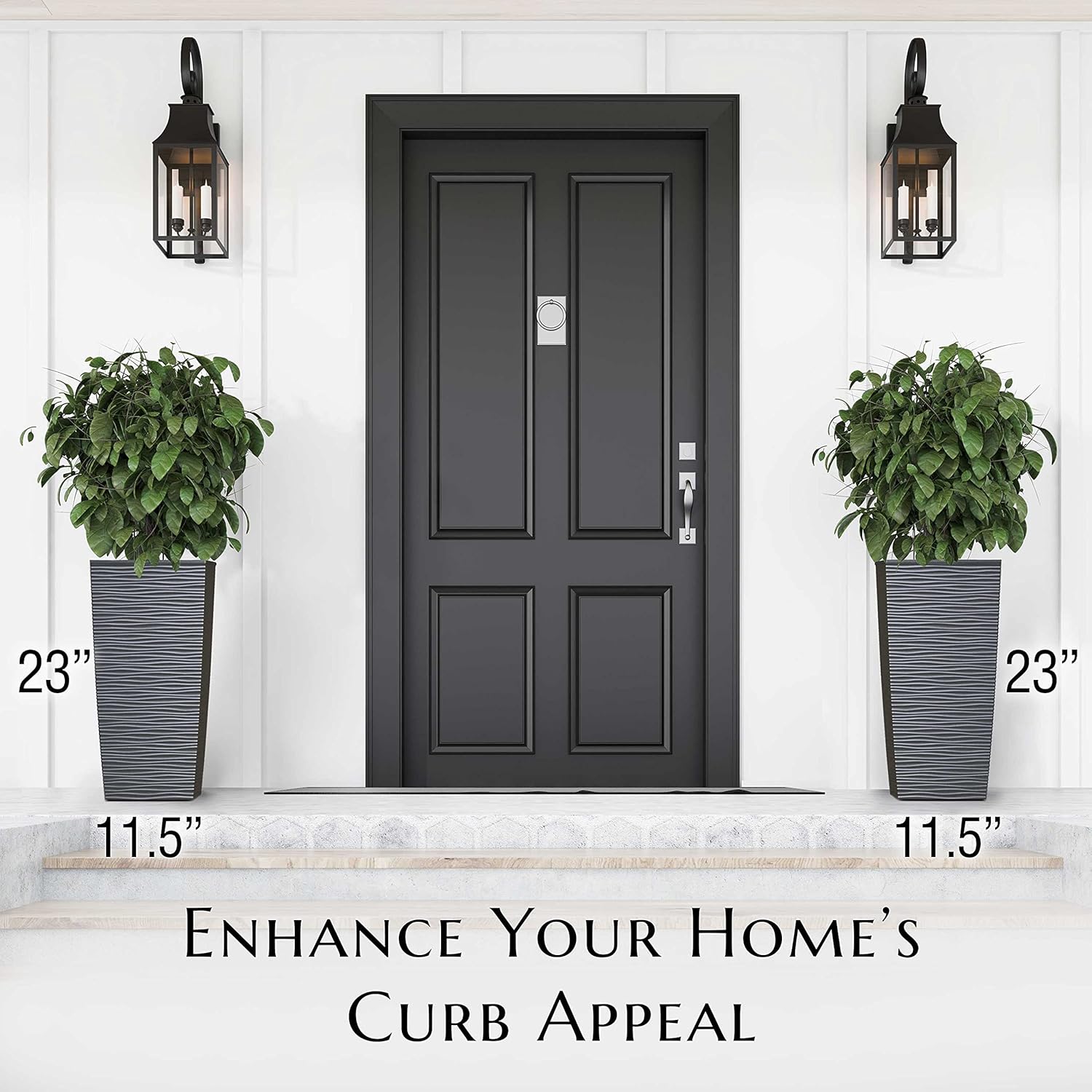 Mueller Janska M-Resin Heavy Duty Tall Planter - 24” Modern Indoor/Outdoor Flower Pot Set | Dark Gray, Built-In Drainage