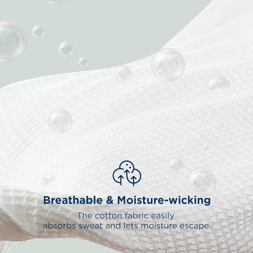 Bedsure Gentlesoft 100% Cotton Blanket - Cooling, Breathable Queen Size Waffle Weave, White, 90x90 Inches