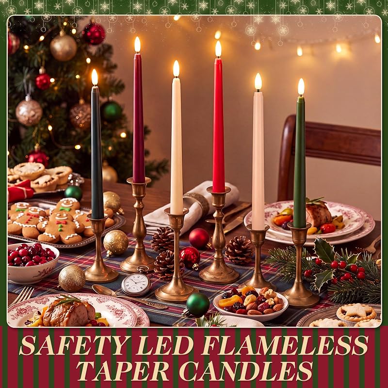 24 Pcs 11'' Christmas Flameless Taper Candles - Variation: Retro Christmas