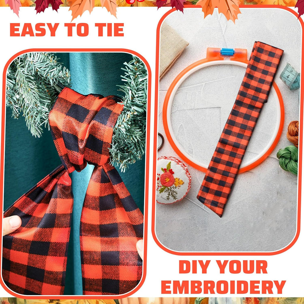Regine Switzerland Wreath Sash - Satin Blank Sashes for Embroidery | Indoor/Outdoor Decor (Orange, Black, Fall Plaid)