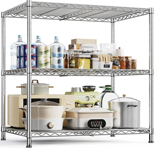 DurayLoly 3-Tier Adjustable Metal Shelving - Heavy Duty Wire Storage Rack | 35.4"W x 23.6"D x 35.4"H, Tool-Free Assembly, Chrome Finish