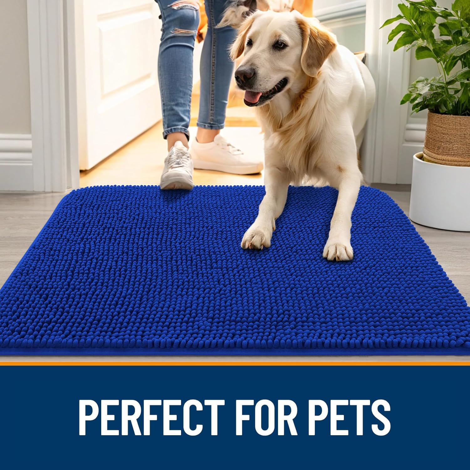 OLANLY Dog Door Mat - Absorbent Non-Slip Washable Doormat for Muddy Paws | 50x30 Royal Blue