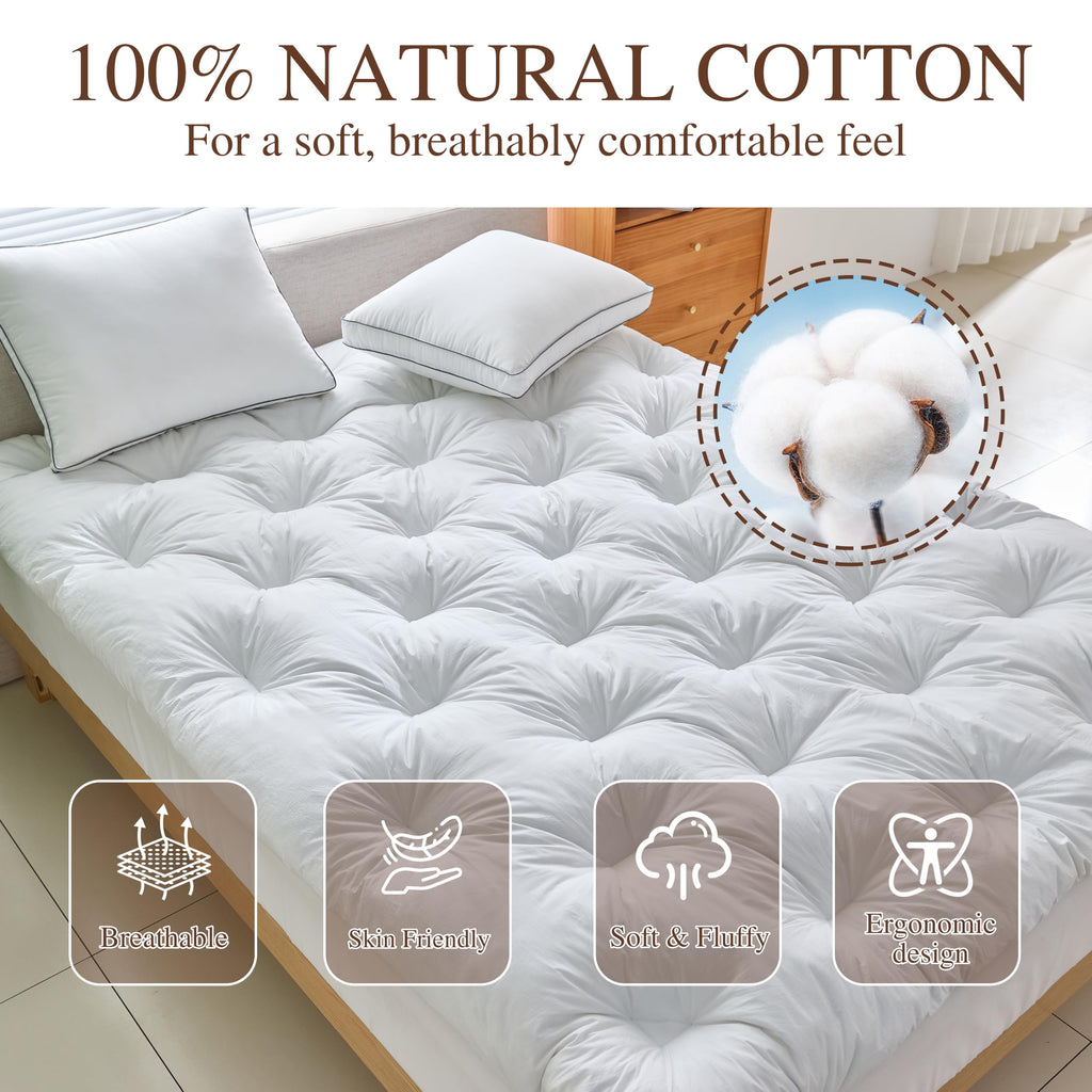 WhatsBedding 3 Inch Feather Bed Mattress Topper, Duck Feather Memory Foam Bed Topper,Soft Fluffy Supportive Pressure Relief Mattress,Queen