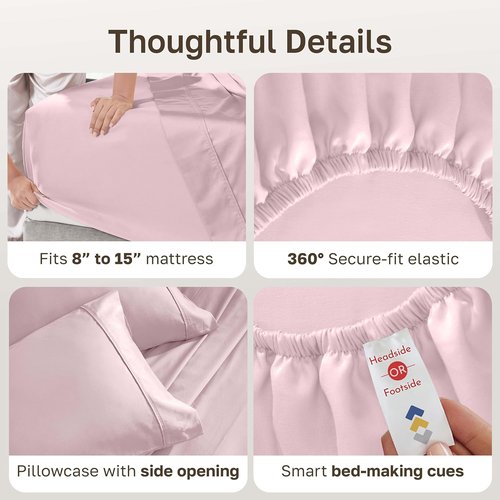 California Design Den Twin XL Cotton Sheet Set - 100% Soft, 400 Thread Count, Silky Smooth Sateen - Pink