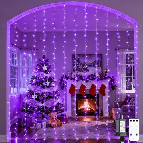 JMEXSUSS 300LED Purple Christmas Lights - Remote-Controlled String Lights for Bedroom & Party Decor