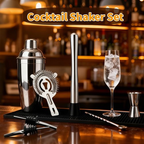 Cocktail Shaker Set Bartender Kit,Professional Bar Set, Martini Shaker, Jigger, Strainer, Mixer Spoon, Muddler, Liquor Pourers Ideal Bar Accessories for Home, Gift for Christmas, Birthday, Beginners