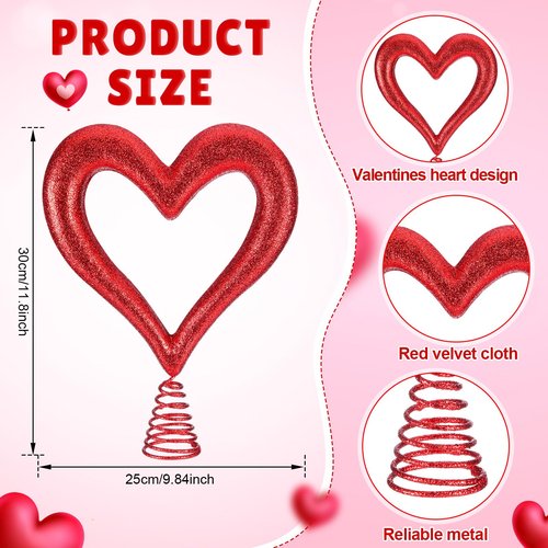 Relaxgiant 11.8 Inch Valentine Glitter Heart Tree Topper Valentines Red Foam Heart Tree Topper for Treetop Large Red Romantic Decorations for Home Wedding Holiday Party Supplies Gift