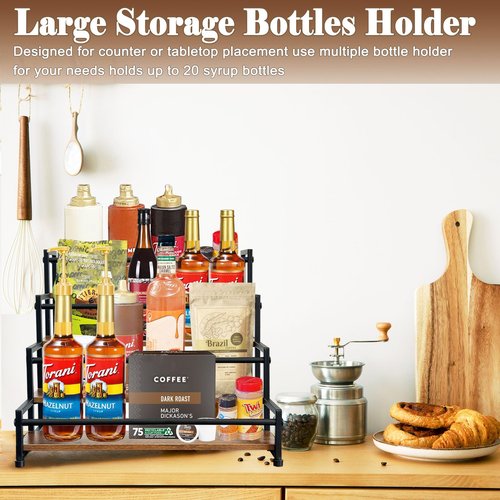 Klxuyuo 4-Tier Coffee Syrup Rack for 20 Bottles (750ml)–Sturdy Coffee Syrup Organizer Holder for Kitchen, Café, Office