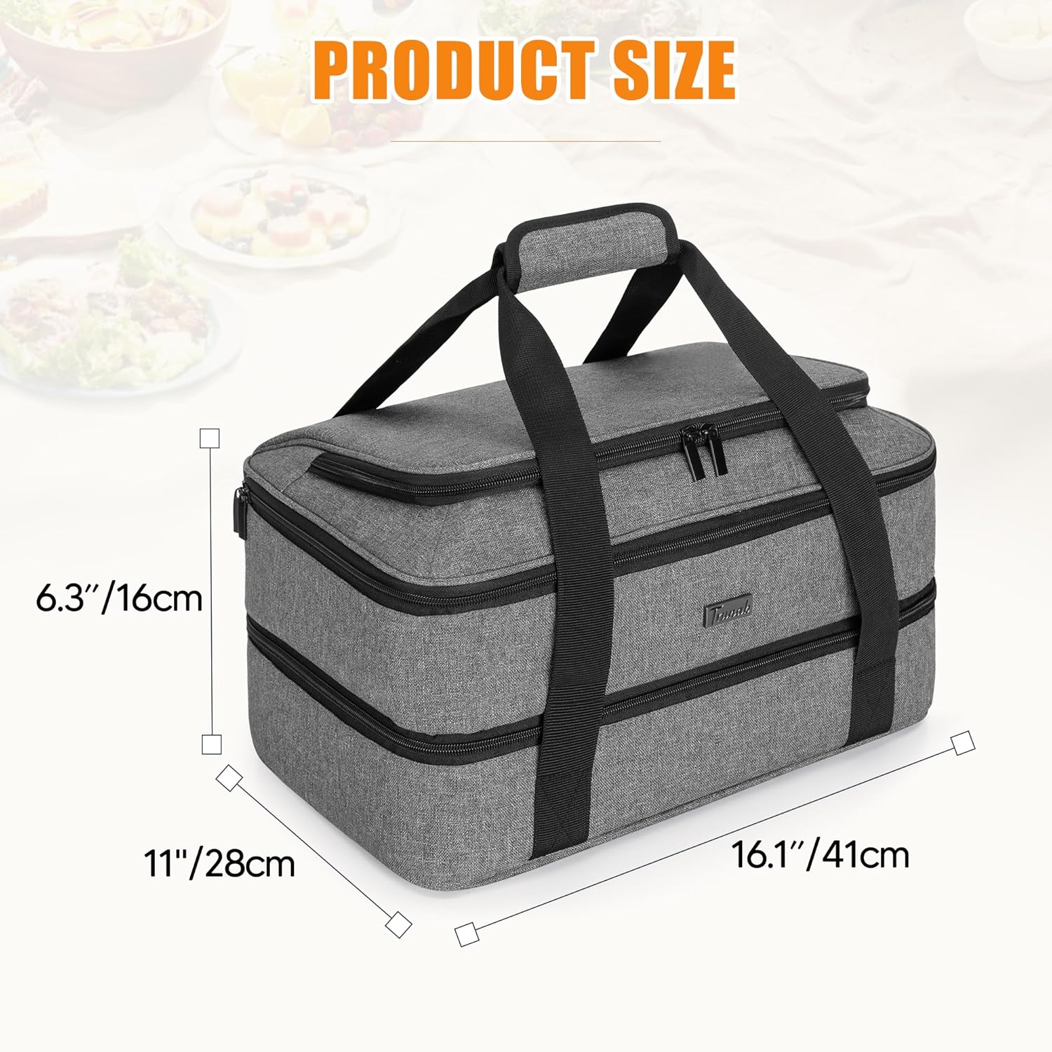 Trunab Insulated Casserole Carrier - Thermal Tote Bag for Hot or Cold Food | Fits 9" x 13" Dishes, Grey