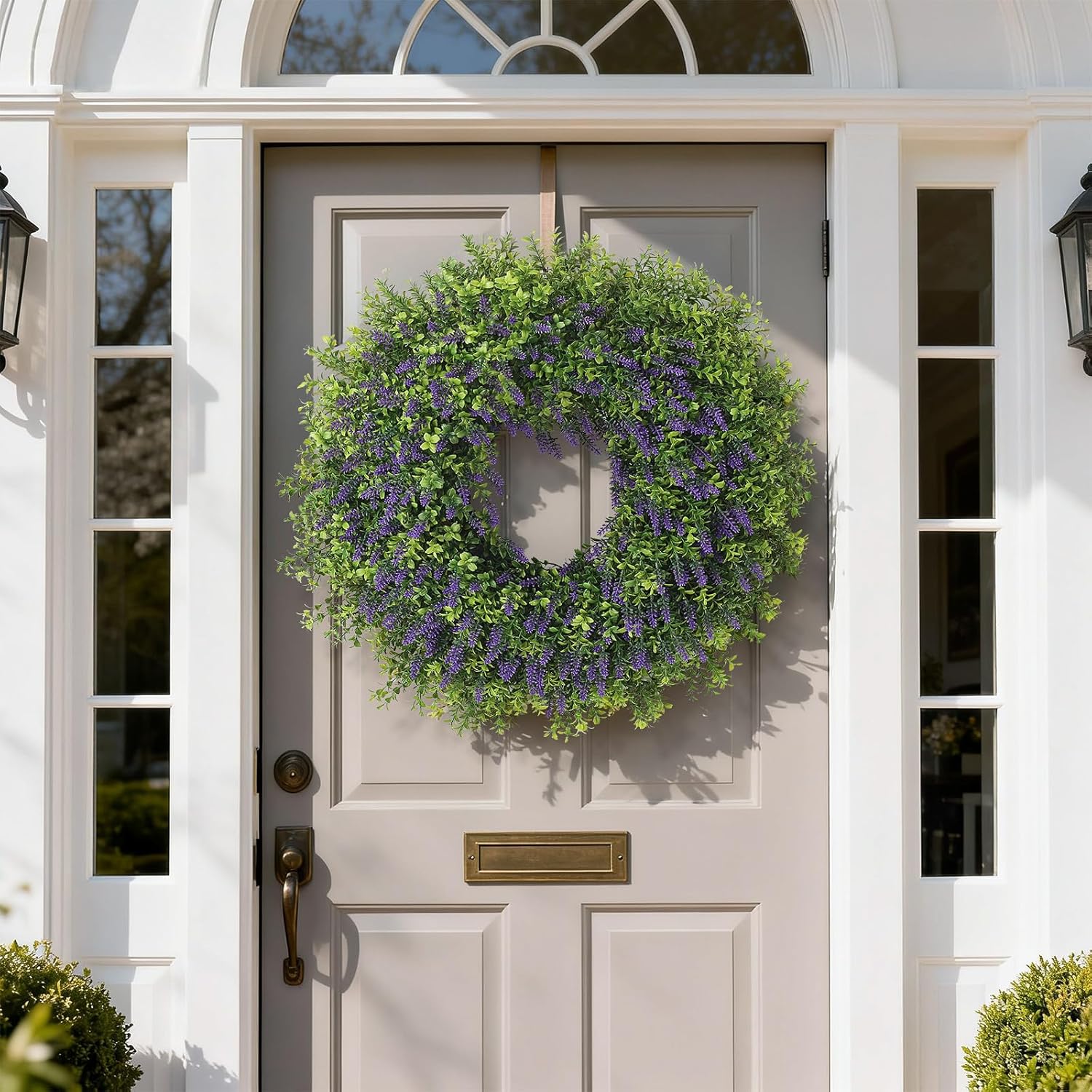 Regine Switzerland 26" Artificial Lavender & Boxwood Wreath - Large Faux Purple Greenery for Year-Round Home Decor