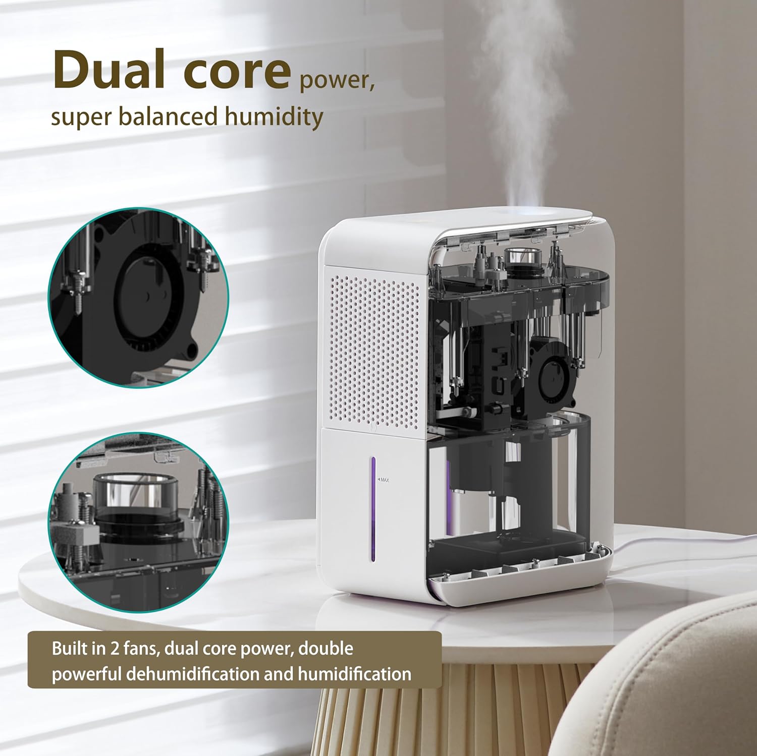 Skiennix 3-in-1 Dehumidifier, Humidifier & Aroma Diffuser - 39Oz, Quiet 27dB, Colorful Mist for Home/Bathroom/Basement (350 sq.ft)