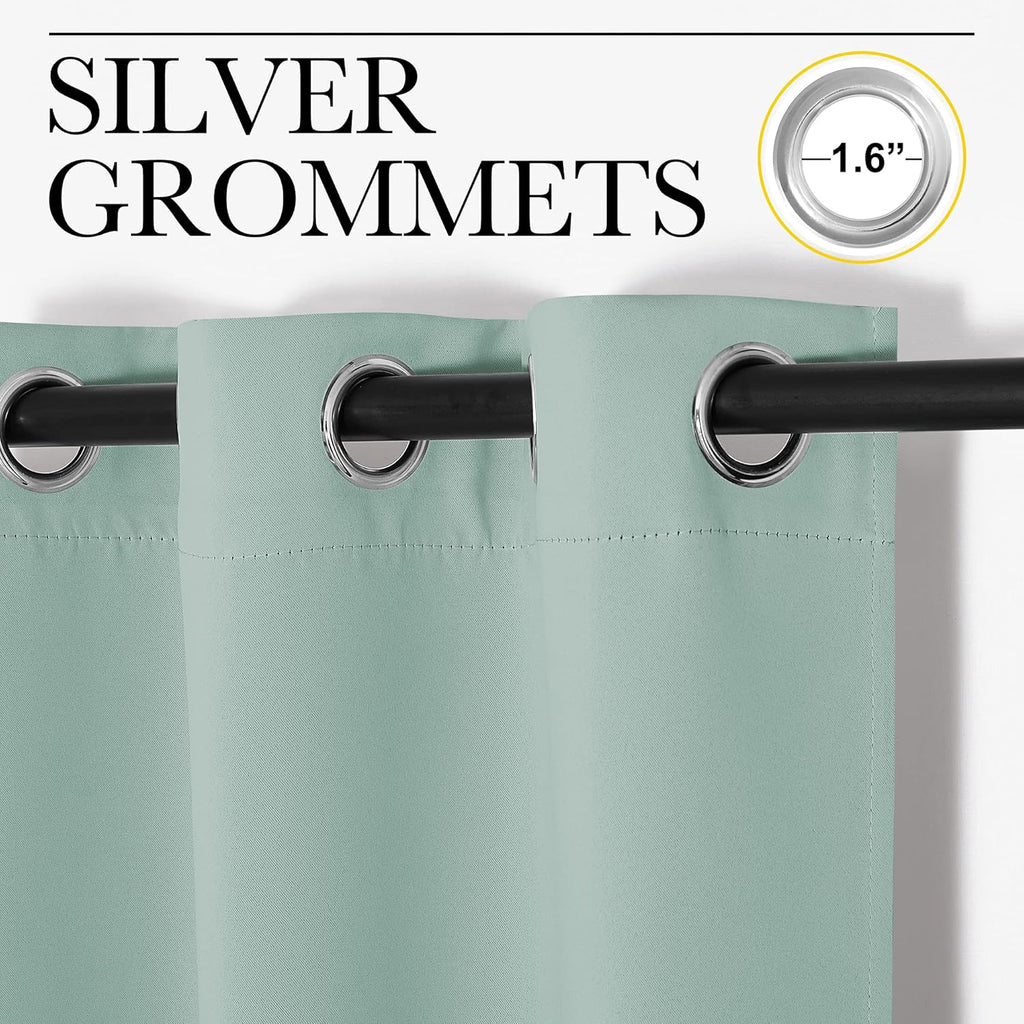 NICETOWN Small Window Curtains - Thermal Insulated Grommet Drapes in Seafoam Green | Set of 2 (W42" x L63")