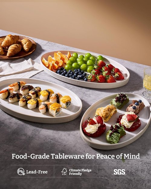 Famiware Serving Platter - Elegant Matte White Oval Dishes for Entertaining | 16/14.6/12.9 Inch Sizes