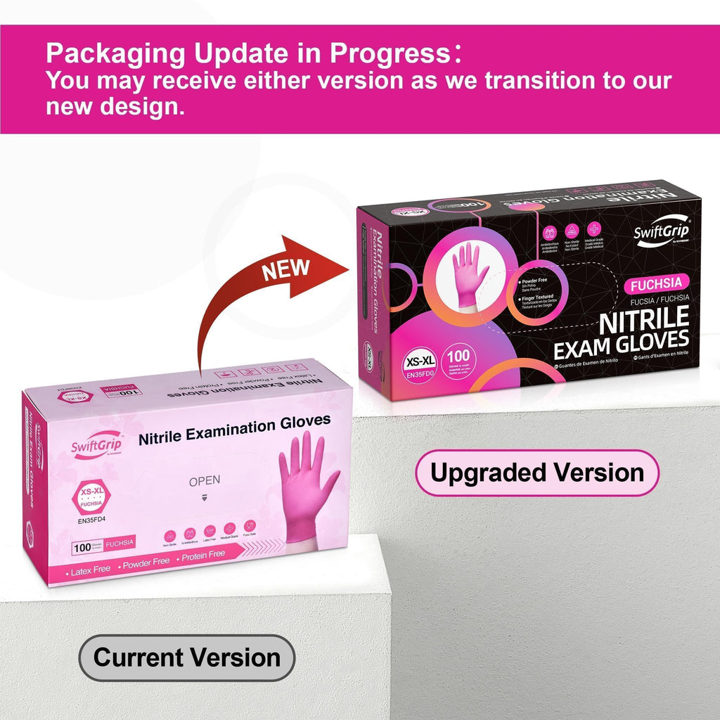 SwiftGrip Pink Gloves Powder-Free Nitrile Gloves, 100ct Box - 3-Mil, Gloves Disposable Latex Free, for Kitchen, Cleaning, Estheticians, Hair Stylist - Pink/Fuchsia(Medium)