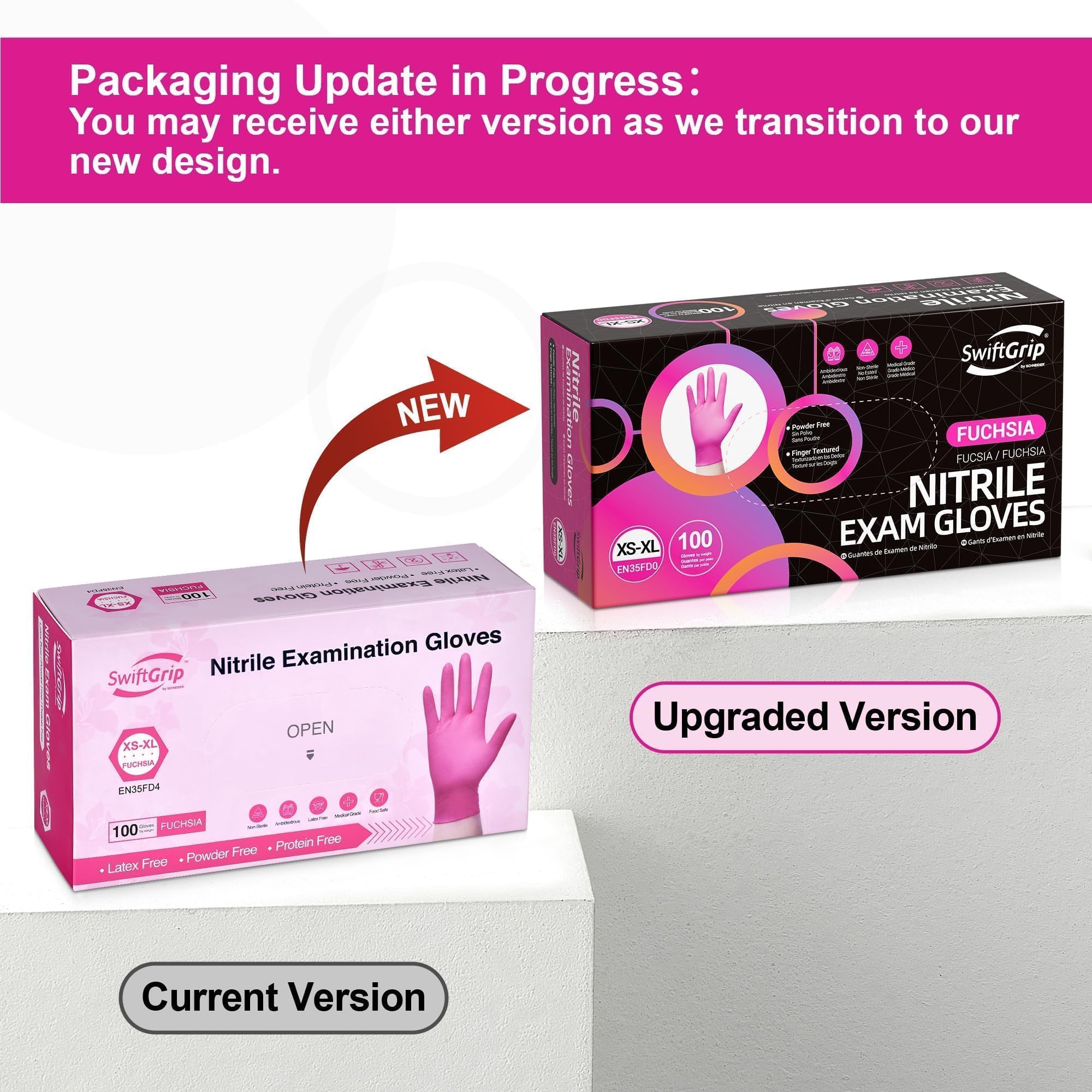 SwiftGrip Pink Gloves Powder-Free Nitrile Gloves, 100ct Box - 3-Mil, Gloves Disposable Latex Free, for Kitchen, Cleaning, Estheticians, Hair Stylist - Pink/Fuchsia(Medium)