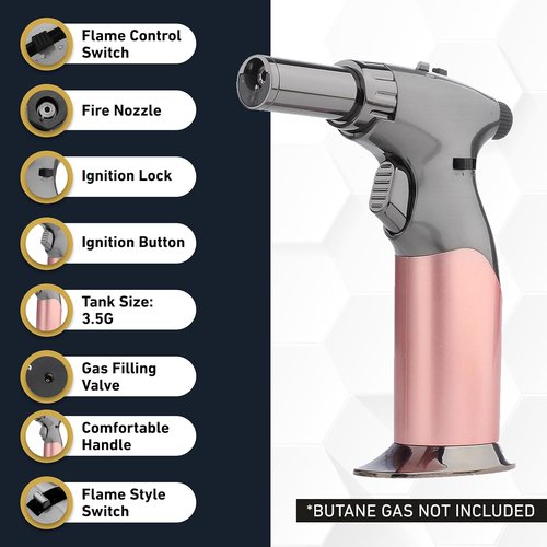 inZaynity Dual Flame Butane Torch Gun - Refillable Mini Blow Torch for Cooking & Soldering - Adjustable Flame, Steel Blush