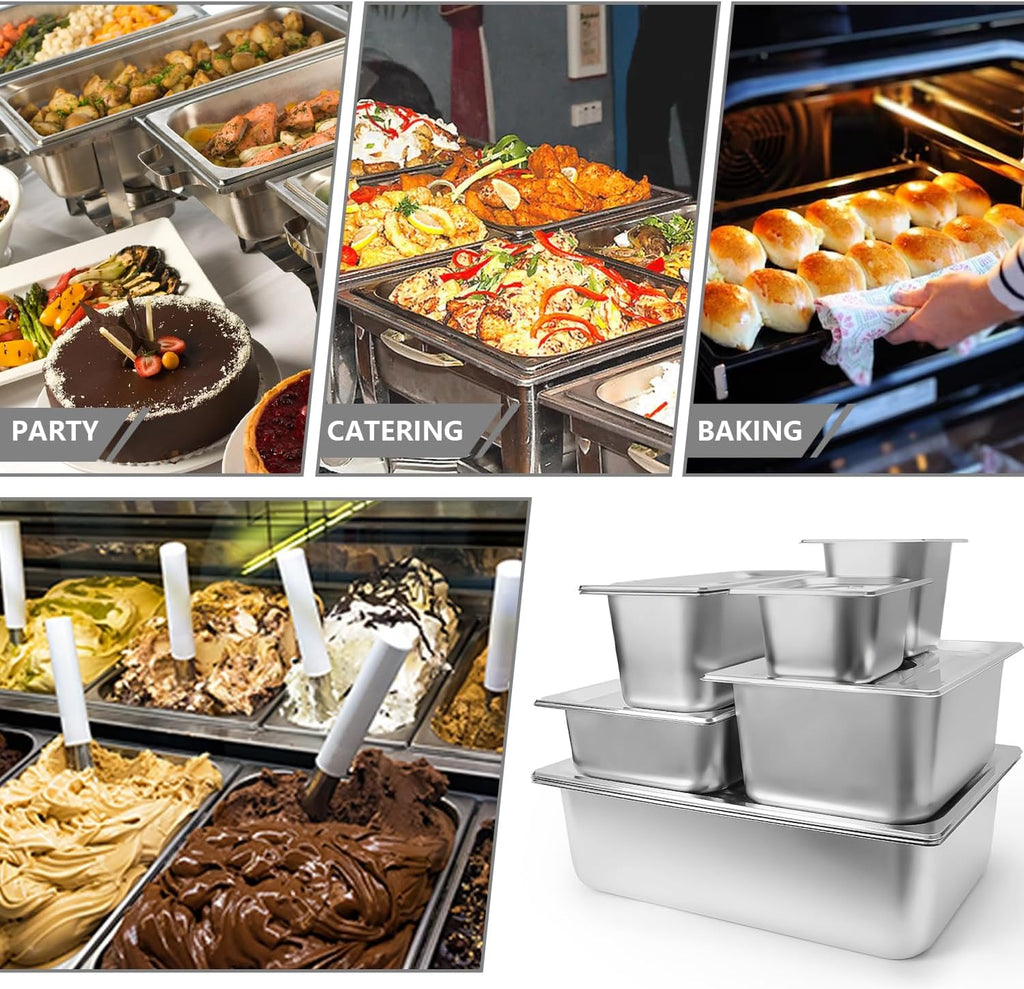 Skiennix Stainless Steel Hotel Pans - 1/2 Size, 2.5 Inch Deep, Anti-Jam Lids for Catering & Food Storage