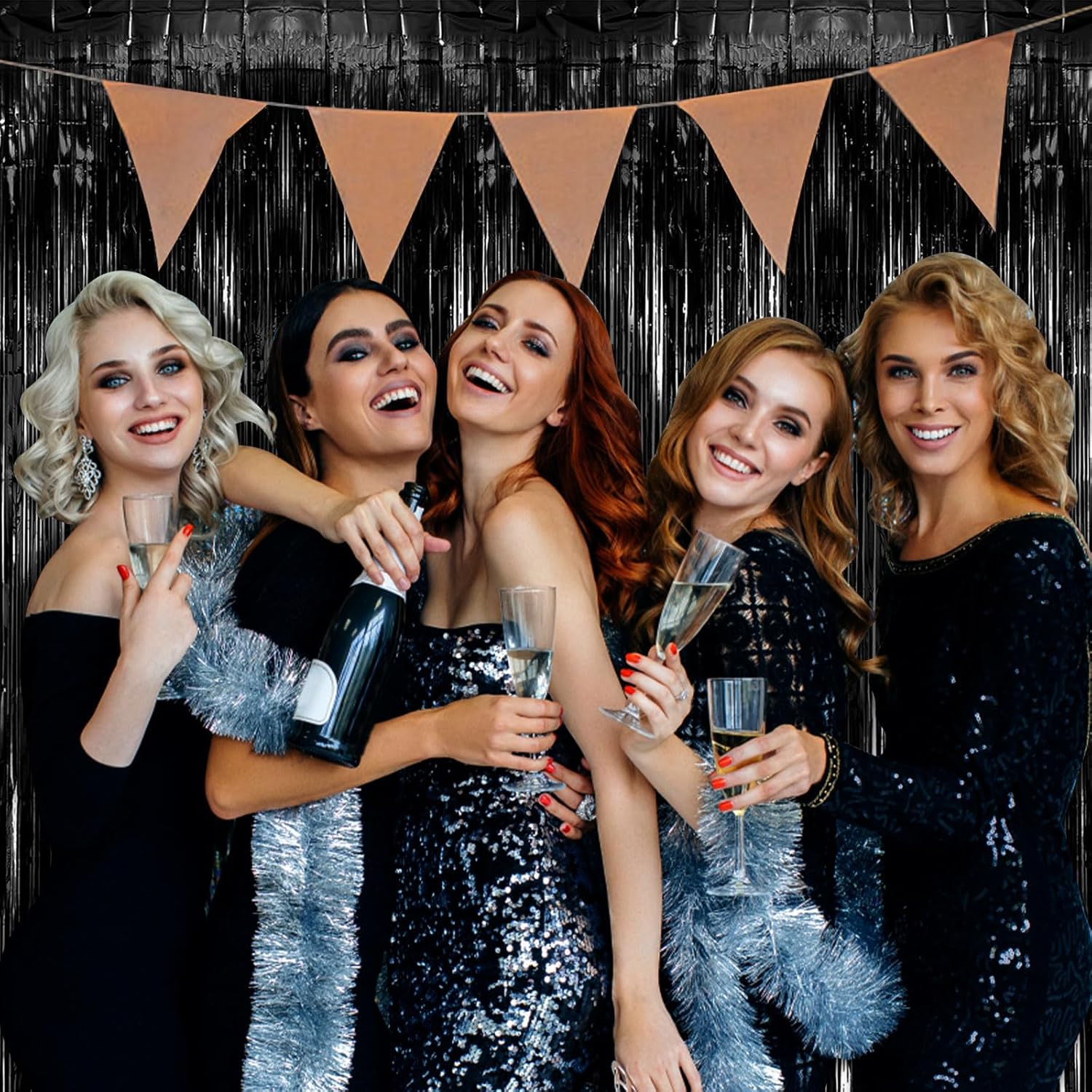 Skiennix 20 Pack Black Party Streamers - Tinsel Foil Fringe Curtains for Halloween & Birthday Decor