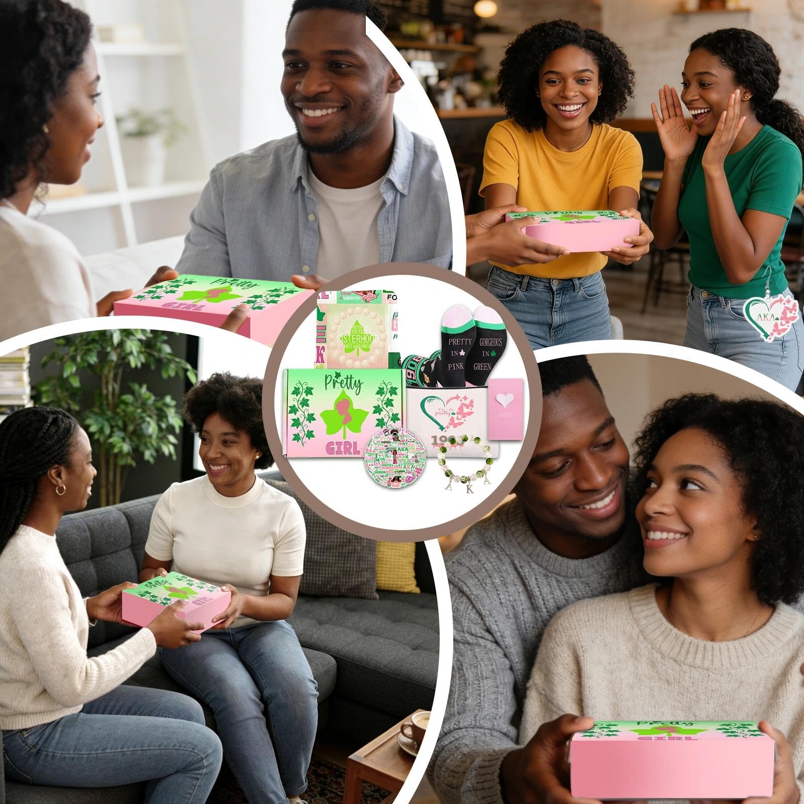 Farmansion AKA Gifts for Women, 7pcs Gift Set for AKA Lovers, Pink and Green Throw Blanket, Sisterhood Present with Novelty Socks,Make Up Bag,Bracelets,Earrings,Stickers